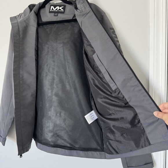 MICHAEL KORS Logo Windbreaker Hooded Jacket Gunmetal Gray Small - Picture 7 of 8